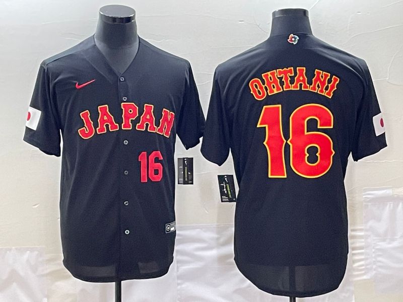 Men 2023 World Cub Japan #16 Ohtani Black Nike MLB Jersey1